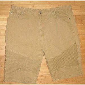 DIAMOND STASH TAN DENIM SHORTS WITH STITCHED PANELS ON FRONT SIZE 50